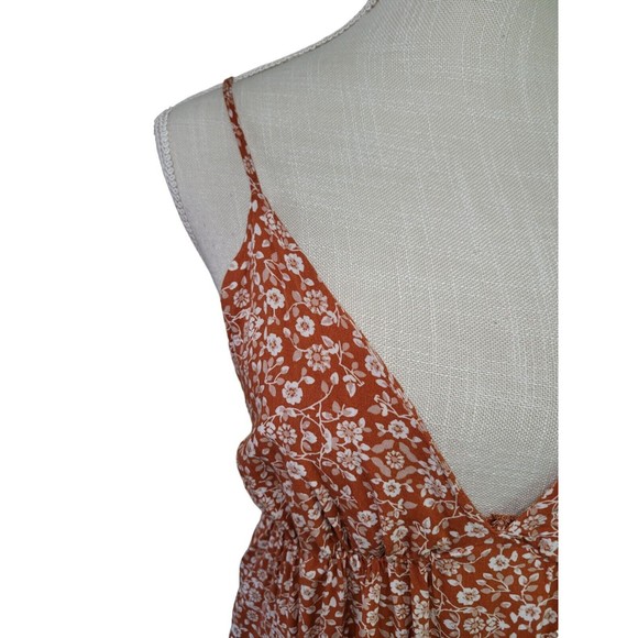 SANS SOUCI Orange Floral Baby Doll Dress Women's M Deep V-neck Strappy Strapless - Picture 4 of 10